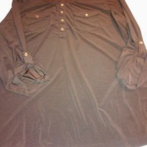 Dark Brown Tab Sleeve Gold Buttons Top - Picture 4 of 5
